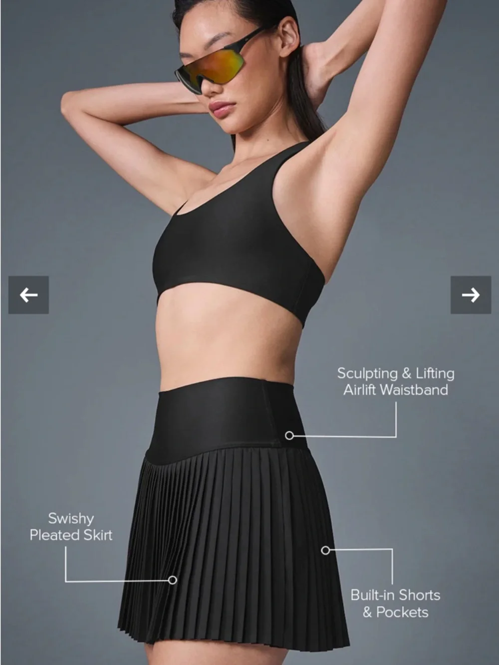 ALO Yoga Black Pleated Mini Skirt